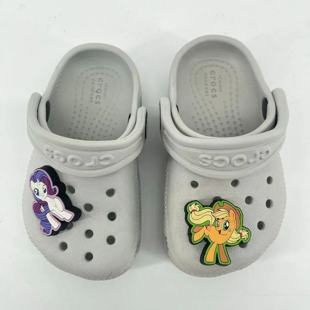 Crocs Toddler Classic Clog Gray C5 Slip On Sandals My Little Pony Jibbitz